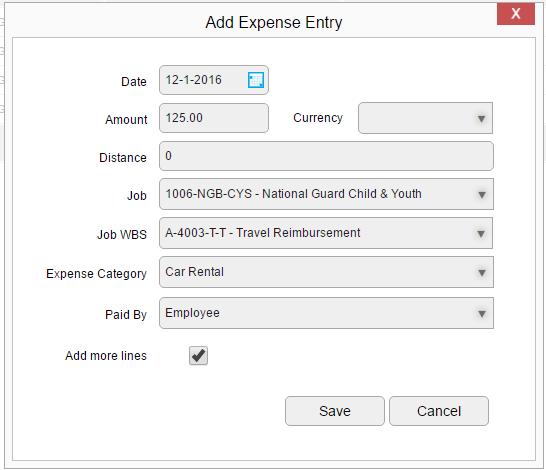 6 Creating Travel Report Click Add Line in the upper left corner (Sit looks like a large green + sign) The Add Expense Entry window will open up.
