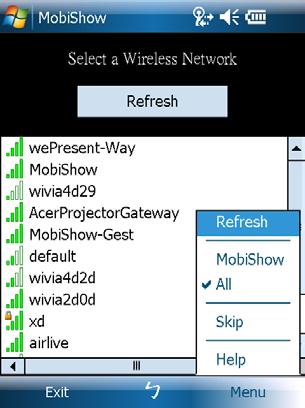 4. Windows Mobile Utility 4.1 Download from WPS box 1) Turn on WiFi on your phone. 2) Connect your phone to MobiShow wireless network.