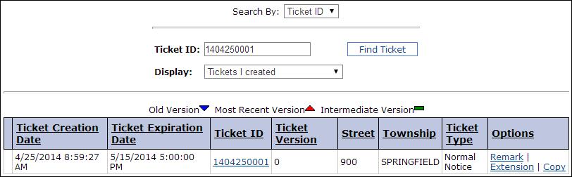 Ticket Summary The Ticket Summary can be used to search and review tickets that you have entered under your web account. You can also enter Remarks and Job Extensions through the Ticket Summary.