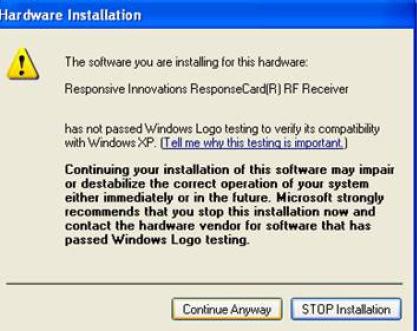Click Continue Anyway & Click Finish to complete the installation Allowing the
