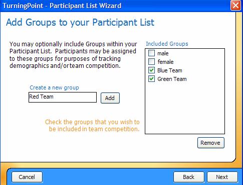 You can add demographic groups by typing a name and clicking Add. You are able to predefine teams here also.