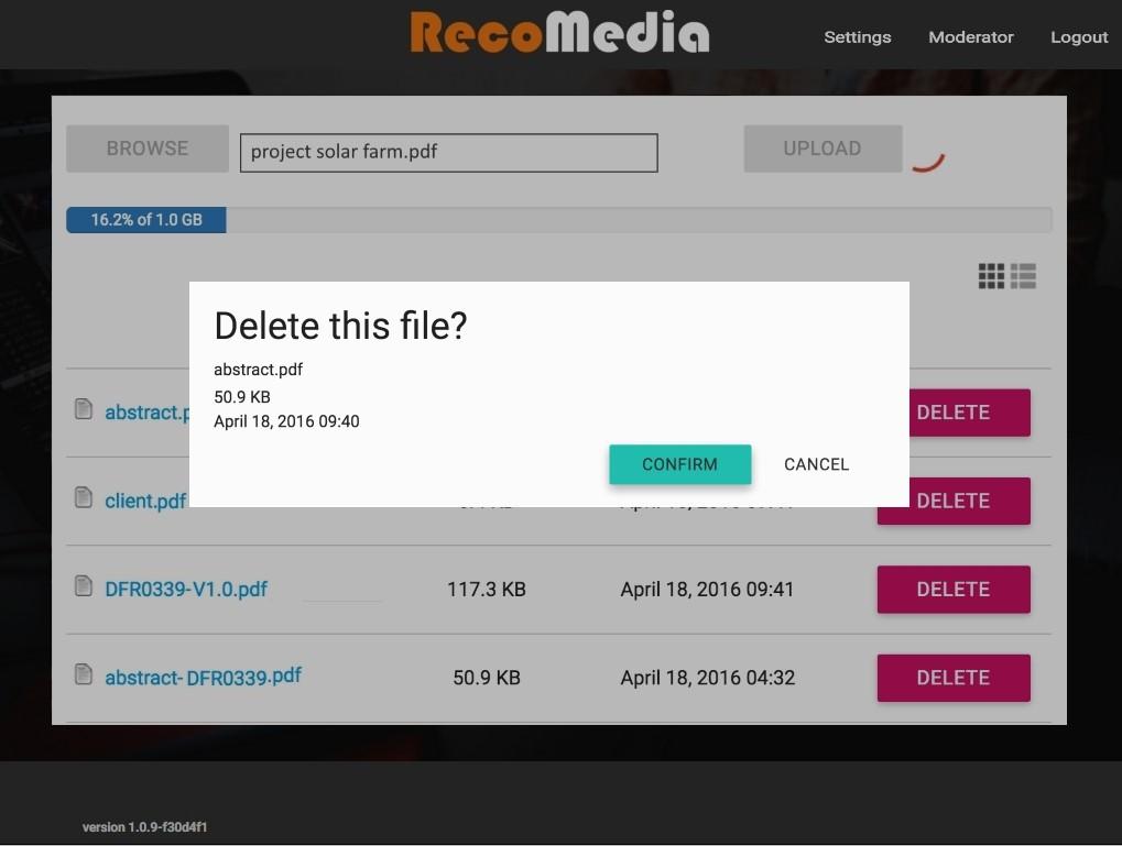 CONTENT MANAGEMENT DELETE FILES 1. Click the Delete button to remove any document from the RecoMedia. 2.