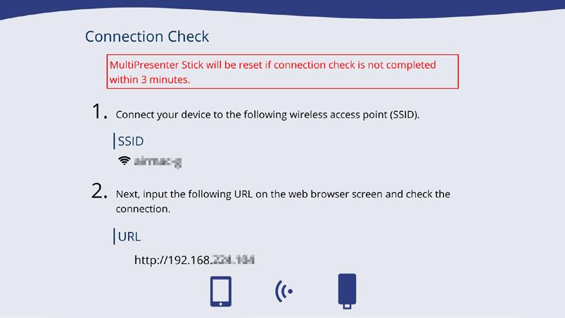 8. Switch the SSID of the computer or smartphone to the SSID displayed on the screen of the display or projector. For the procedure for switching the SSID, see steps 1 and 2 on the previous page.