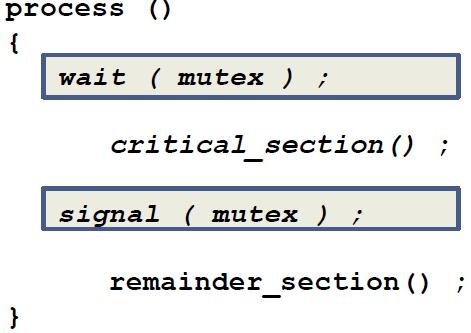 41 Binary Semaphores Binary semaphores can be used to implement mutex locks Many processes share a semaphore mutex Note: