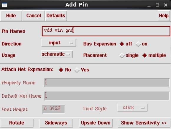 Enter the Pin Name and Direction then place the pin in the schematic window To place multiple pins with the same