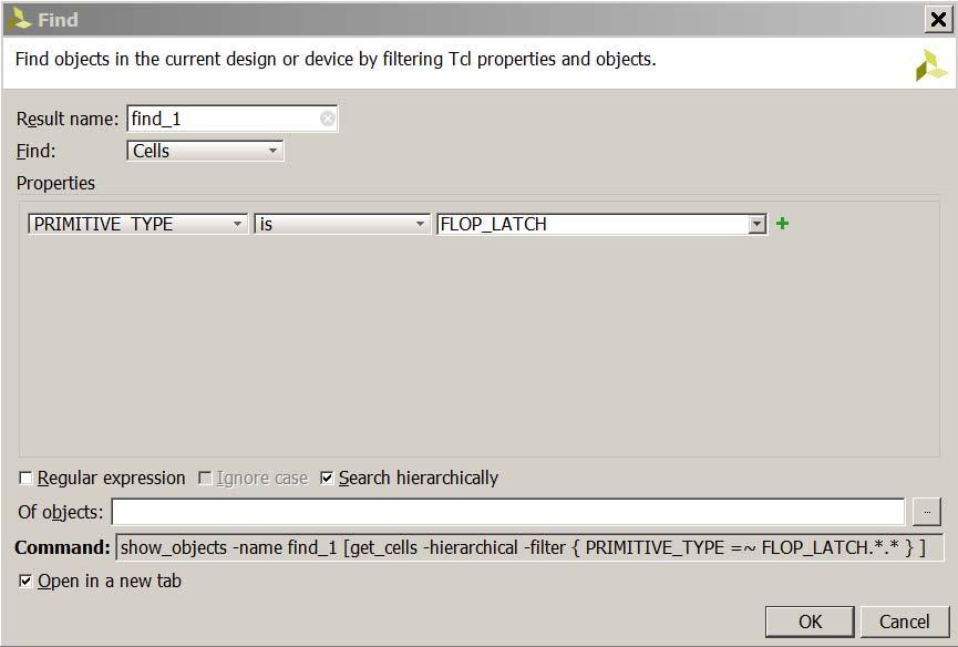 Chapter 1: Logic Analysis Within the IDE Searching for Objects Using the Find Dialog Box The Vivado IDE includes powerful find and search capabilities. To open the Find dialog box, select Edit > Find.