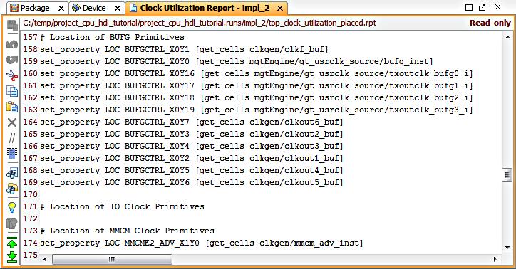 The Clock Utilization Report lists the placement of the clock tree drivers, as shown in the following figure.