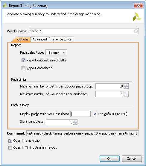 Chapter 2: Timing Analysis Features The Results name field at the top of the Report Timing Summary dialog box specifies the name of the graphical report that opens in the Results window.