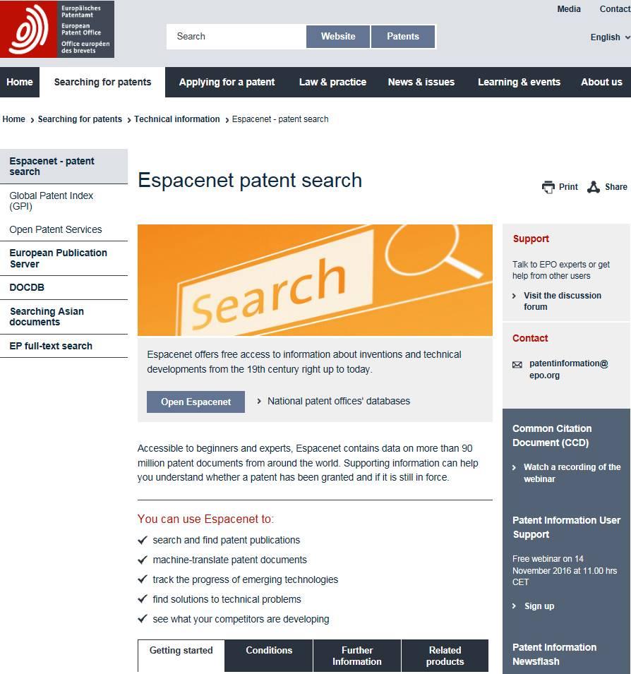 Where to find Espacenet