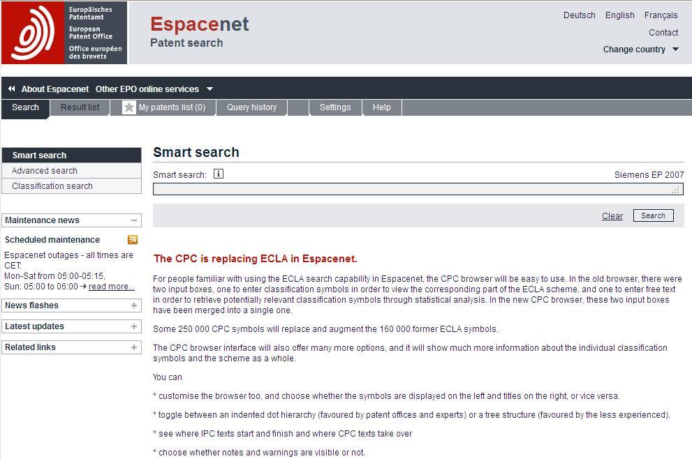 Espacenet - Smart search Free text entries: Command line