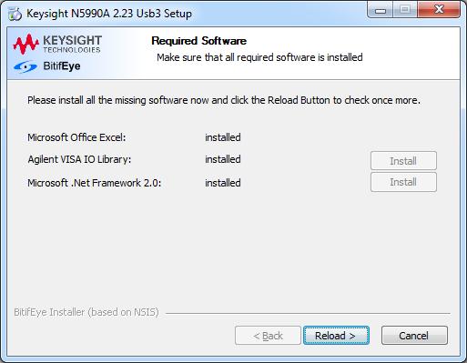 Software Installation and Update 4 Figure 4-6: N5990A Required Software Window In Figure 4-6, a list of required software for the N5990A Software and also the status of individual software is also