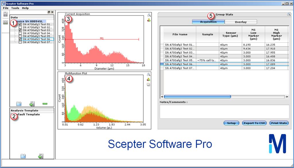 Scepter Software Pro Quick Guide Scepter Software Pro is used to connect with one or more Scepter devices, upload test files for storage, perform data analysis, and create experimental graphs and