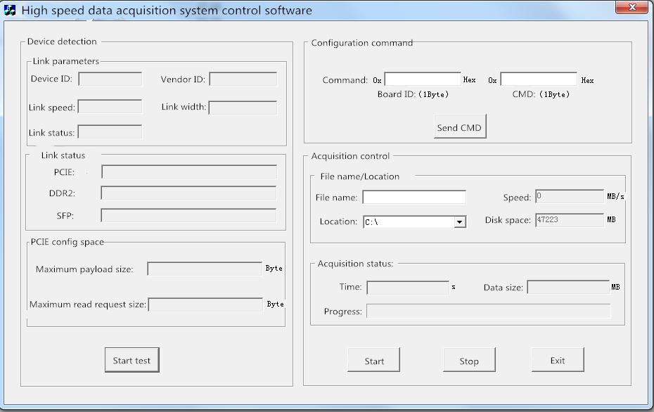 Graphical user interface of software is shown in Figure 4, its major function are finding and configuring PCI Express endpoint devices, sending configuration instructions, DMA interrupt response and