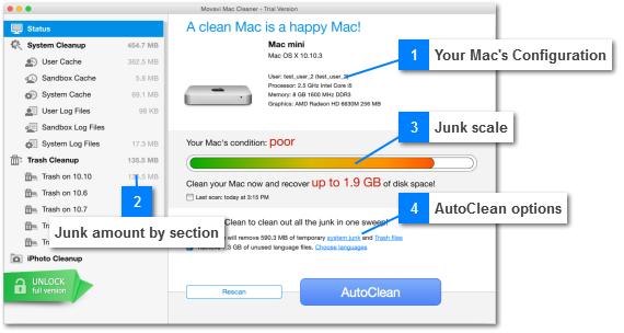 Your Mac's Status When you open Mac Cleaner, it will start on the Status page, which allows you to see how well your Mac is doing.