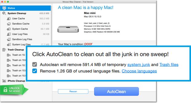 AutoClean AutoClean is a quick cleanup tool that allows you to tidy up your Mac in under a couple of minutes, without worrying about deleting something you might need.