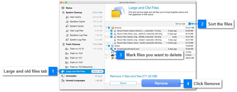 Deleting Large and Old Files The Large and Old Files tab will help you sort the files on your Mac.
