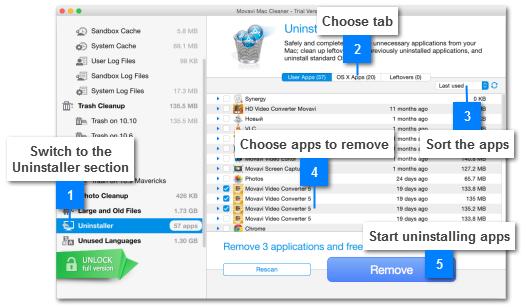 Uninstalling Applications The Uninstaller tab allows you to easily remove applications and clean up any leftover files. Removing user apps User apps are the applications you install on your Mac.