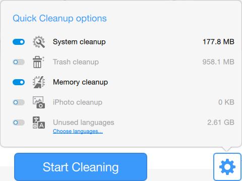 To start cleaning your Mac, use the Start Cleaning button, or switch to