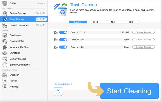 In the Status section, click the cogwheel icon to open the Quick Cleanup options