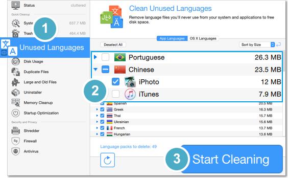 Unused languages Your system and most installed applications, like Mail and iphoto, come with a number of language packs that allow you to easily change the application's language whenever you feel