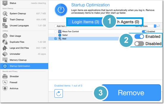 Adding login items If you want an application you use frequently to start with the system, you can add it to the list of login items. 1. Go to the Login Items tab in the Startup Optimization section.