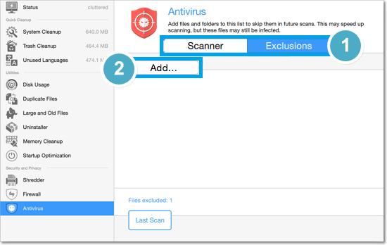 Exclusions Although it is not recommended, you may want to exclude some apps from antivirus scanning. For example, this may be useful if an app repeatedly triggers false alarms.