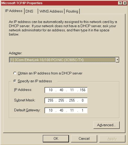 3-12 Configuring TCP/IP addresses Model 2701 Instrument Networking Instruction Manual Configuration in Windows NT4 Refer to Figure 3-5. 1. Click on the Windows Start button. 2. Select Settings, then Control Panel.