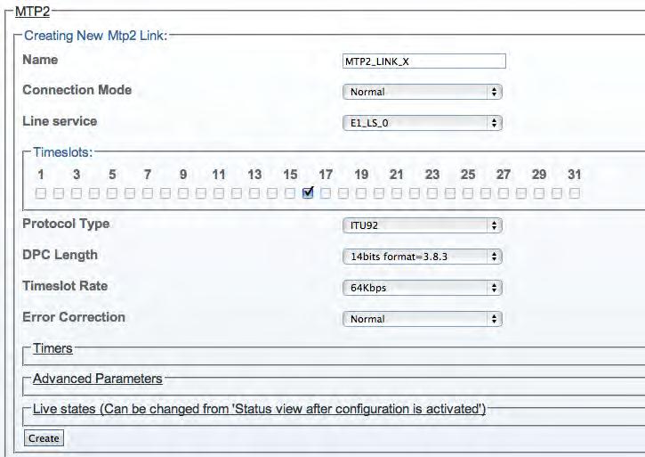 5 Configuring SIGTRAN Applications Click Create Figure 232. Creating a New MTP2 Link 3.