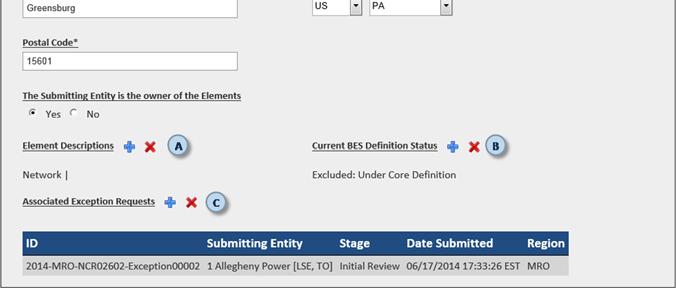 Removing an Element Description or Basis for Self-Determination Once the Element Description, Current BES Definition Status, and Associated Exception Requests are selected or