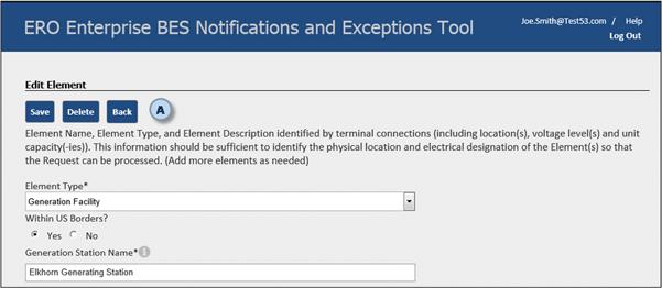 Figure 28: Create Exception Request Screen Elements Section Figure 29: Top of Edit Element Screen The user should make the desired edits to the