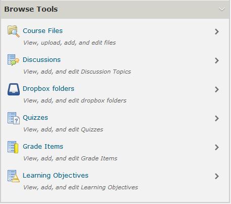 Page 4 of 14 Browse Tools displays a library of pre-existing objects in your course tools.