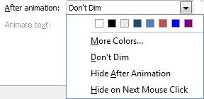 The Effect options vary depending on the animation; these options are listed in the top portion