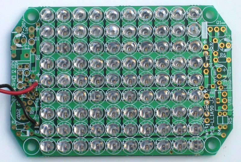For a 3-series bank array, connect jumpers J1, J3, J4 and J6. A 9-LED series array uses J2 and J5. Insert the LEDs in the quantity required.