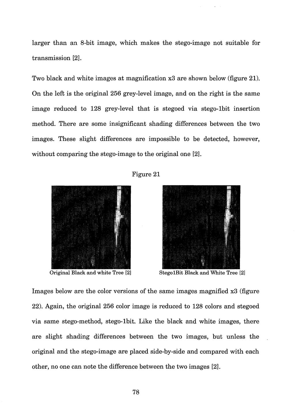 larger than an 8-bit image, which makes the stego-image not suitable for transmission [2]. Two black and white images at magnification x3 are shown below (figure 21).
