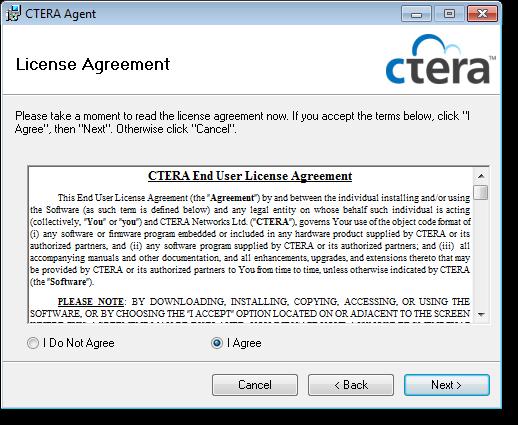 Installing CTERA Agent Tip In multi-user mode, since each user has an independent Agent,