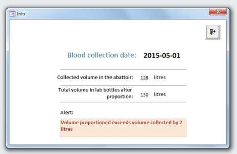 Page 8 1.2.c.vi Verify errors: this button checks if the sum of laboratory bottles and their blood volume entered in table 1.2.c.iv match with the information of blood collected entered in the data entry form Blood collection.