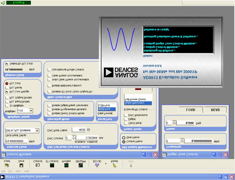 Status Messages upon Starting Software After you start the AD9913 evaluation software, a splash screen appears.