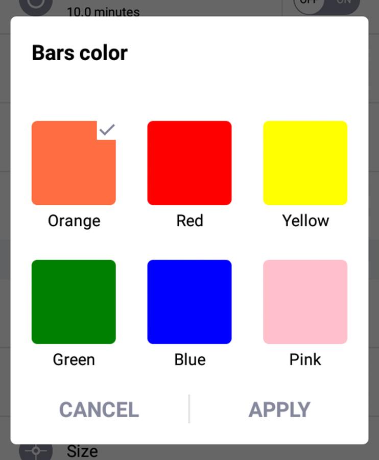 4.3.4 Lines Colour Set the colour of the vertical and horizontal lines and axis. Select the colour you prefer. Tapping the Apply button saves changes to the lines colour.