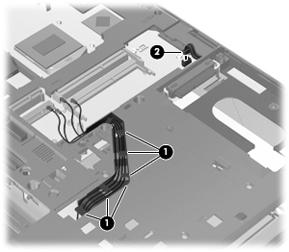 5. Remove the wireless cables from their routing path on the bottom cover (1), and