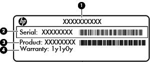 3 Illustrated parts catalog Service tag When ordering parts or requesting information, provide the computer serial number and model description provided on the service tag. Product name (1).