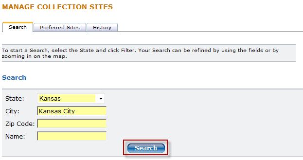 This tool enables you to perform the following functions: 1) Search for a Collection Site in your area 2) Establish up