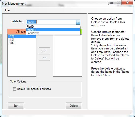 Plot Loader Tool You will have the option to delete by PlotID, StandID, or LoadName.