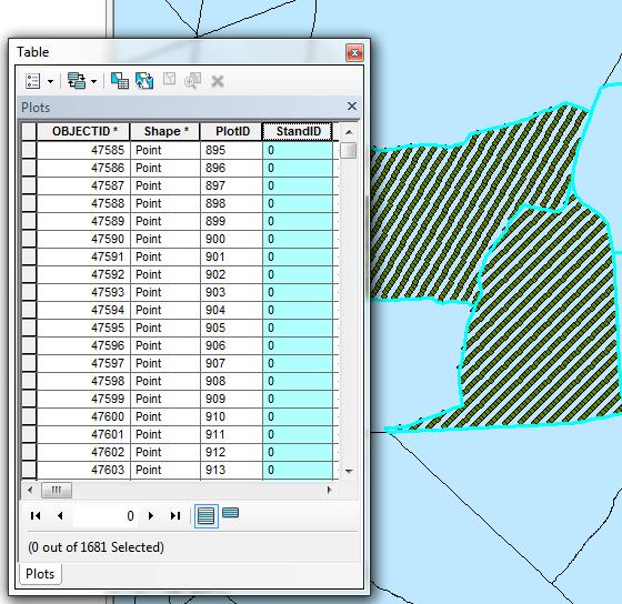 Spatial Overlay The Spatial Overlay tool transfers stand attributes to plots (points). This should be done if stands were split or a stand boundary has changed.
