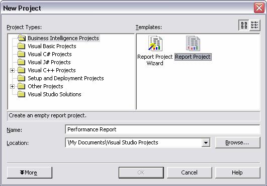 4 Creating a Performance Report using a Template 1. Begin by opening Visual Studio.NET 200 2. Click File New Project 3.