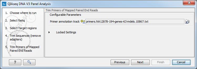 Figure 1.11: Select the primer file you imported ahead of running the workflow. Note: The trimming tool included in the workflow is designed to deal with paired-end reads.