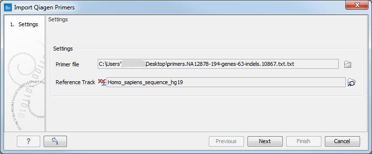 CHAPTER 1. INTRODUCTION TO QIASEQ DNA V3 PANEL ANALYSIS 16 1.3 Tools detailed description 1.3.1 Import QIAGEN Primers The Import Primer Pairs importer can import a QIAseq DNA V3 Panel primer file previously saved on your computer.