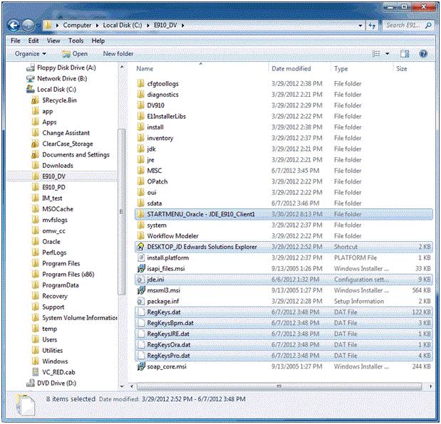 Troubleshooting In the preceding image example, note that when you save a snapshot of the JD Edwards EnterpriseOne installation, the highlighted files and subdirectory shown above are created.