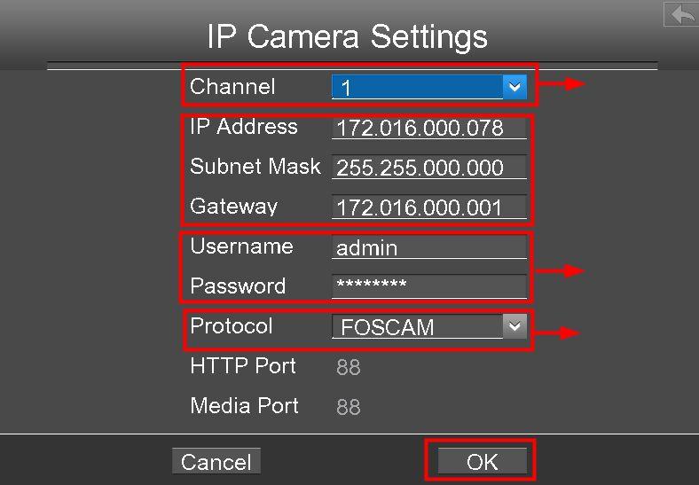 2 Click Add button and the following interface will Make sure that the IP address of be shown: the IPC and NVR's in the same network segment, and the subnet mask and gateway are the same as the NVR's.