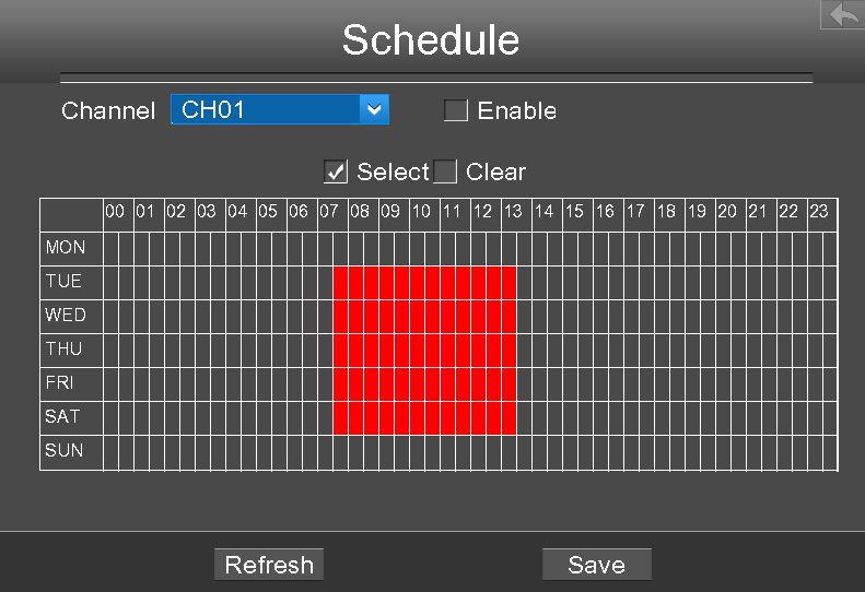 Click save button to take effect. Schedule Choose Menu > Settings > Schedule in the Menu interface. The Schedule interface is displayed.