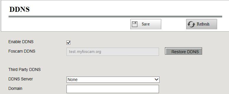 Note Here take test.myfoscam.org for example. Enable DDNS Check the DDNS checkbox to enable this feature. Click Save button to take effect.